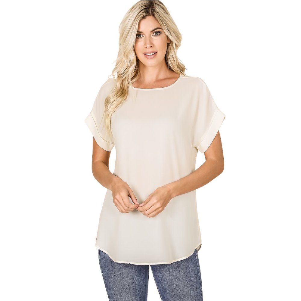 Cream Roll Up Sleeve Blouse